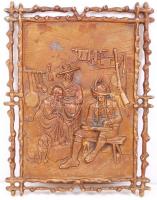 Három darab bronz vadász falikép, egyik sérült, 23×18 cm