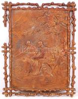 Három darab bronz vadász falikép, egyik sérült, 23×18 cm