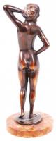 Álló női akt, bronz, márvány talapzaton, jelzés nélkül, m:29 cm /Nude bronze sculpture with marble p...