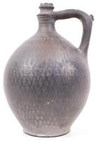 Feketeagyag népi vizeskorsó (oldalán sérült) /  Black ceramic folkloristic jug (with fault on side), 28cm