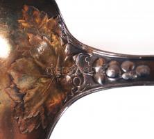 Nagy bólés készlet, kobalt kék üveggel arany festésű peremmel, szecessziós fém merőkanállal, hibátla...