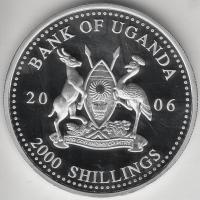 Uganda 2006. 2000Sh Ag "A labdarúgás halhatatlanjainak csarnoka - Spanyolország 2000-es évek" T:PP tanúsítvánnyal Uganda 2006. 2000 Shilling Ag "Hall of Fame of football - Spain 2000s" C:PP