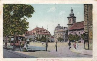 Nagyszeben market, tram, church (EB)