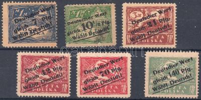 Németország népszavazási területek 1922-1923 6 db klf hamisított lengyel alapbélyegre nyomtatott választási propagandabélyeg / 6 different propaganda labels printed on fake Polish stamps