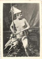 Nude, rocking horse, minicard (11.5 × 8 cm)