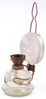 Kis, üveg petróleumlámpa bura nélkül / 
Little oil lamp without shade, 21cm