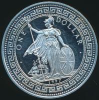 Hongkong 1997. 1$ Ag "Visszatérés Kínához-hajók" bicolor érme piros T:PP Hong Kong 1997. 1 Dollar Ag "Hong Kong returns to China" bicolour coin red C:PP