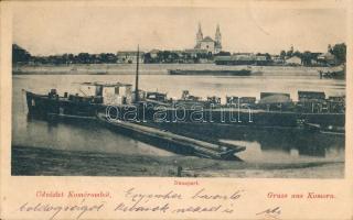 1899 Komárom Danube riverside, ship (fa)