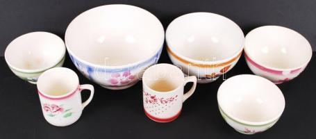 5db Festett, mázas, Gránit márkajelzésű, fajansz edény különböző méretben + 2 db bögre