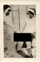 A man with two women, pornographic photo postcard