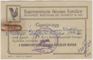 1919 Baromfitenyésztők Országos Egyesülete tagsági jegy