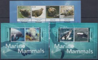 Canouan Marine Mammals mini sheet + 2 different block, Canouan Tengeri emlősök kisív + 2 klf blokk