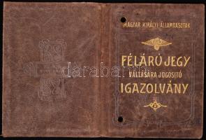 MÁV félárú jegy váltására jogosító arcképes igazolvány 1908. évre