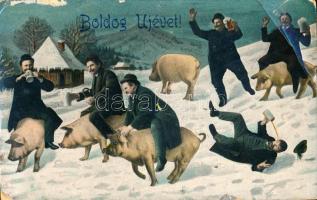 New Year, pigs, men, bier (fa)