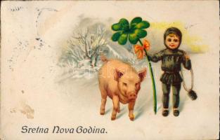 New Year, pig, clover, chemney sweeper litho (fl)