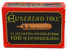 cca 1900 "Évszázad Toll" tollhegyes doboz, 3db hozzá tartozó tollheggyel