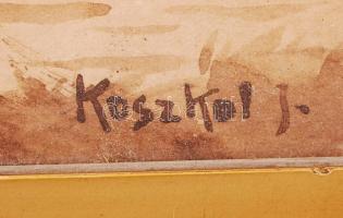 Koszkol Jenő (1868-1935): Duna part Vácnál. Akvarell, papír, üvegezett keretben 34×40 cm