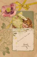 Floral greeting card, litho Emb. (EK)