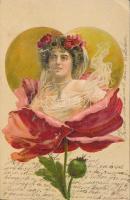 Lady, flower, litho (EK)