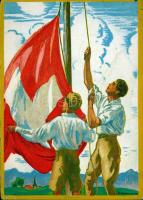 Swiss patriotic propaganda, flag, litho, Ga. So. Stpl, s: J. Courvoisier (EK)