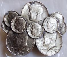USA övcsat pénzérmékből 10c (7x), 1/2$ Kennedy (3x)