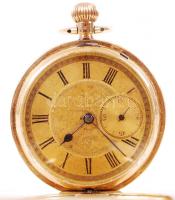 Cca 1910 arany (Au) 18 K zsebóra, jelzett, másodperc mutatós, működő képes, gazdagon díszített tokkal, bruttó: 42,4 g/ Pocket watch with 18 carat gold, works well