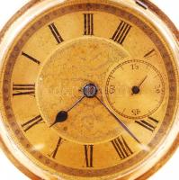 Cca 1910 arany (Au) 18 K zsebóra, jelzett, másodperc mutatós, működő képes, gazdagon díszített tokka...