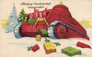 Military Christmas, tank with angels