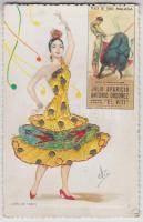 Bullfighting, dancer, textile card