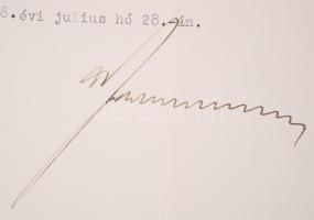 1938 Reményi-Schneller Lajos kivégzett pénzügyminiszter által aláírt dícsérő levél