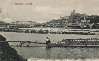 Trencsén castle, church, timber transport on Vág (Rb)