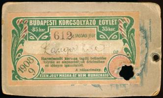 1908 Budapesti Korcsolyázó Egylet fényképes tagsági igazolvány