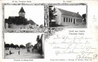 Gálos, rom. cat. church, evangelical school, Vasaz square, Köség office (small taer)