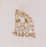 1945 előtt Elegáns, virágokkal díszített, jelzett Drasche süteményes tál ezüstözött szélekkel és fül...