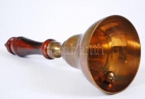 Régi, fa nyelű, réz csengő /  Vintage brass bell with wooden handle, 19cm