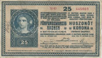 1918. 25K (2xklf) hullámos hátlap, 3000 feletti sorozatszám T:III