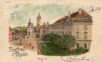 1899 Teplice with castle church, litho (small tear)