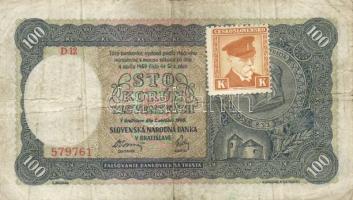 Szlovákia 1940. 100K bélyeggel T:III-
Slovakia 1940. 100 Korun with stamp T:VG
