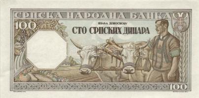 Szerbia / Német megszállás 1943. 100D nyomdai papírránccal T:I
Serbia / German occupation 1943. 100 ...