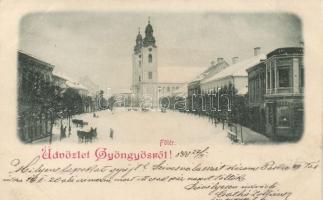 1899 Gyöngyös Főtér a Komlóhoz címzett sörházzal