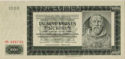 D. Reich/Cseh-Morva Protektorátus 1942. 1000K "SPECIMEN" lyukasztással T:I