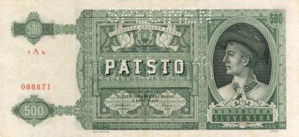 Szlovákia 1941. 500K "SPECIMEN" lyukasztással T:2