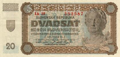 Szlovákia 1942. 20K "SPECIMEN" lyukasztással T:I
