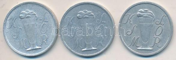 ~1930. Kőbányai Sör és Malátagyár Rt. Al zsetonjai (3x) T:2