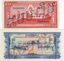 Laosz 1957. 50K "Specimen" fny-sal RRR!!! T:I 2 pici tűhegynyi lyukkal dátum nélkül + Palet Lao kiadás 100K "Specimen" fny-sal T:I RRR!!!