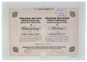 1923. "Nógrád-Hevesi Kőszénbányák Részvénytársaság" részvénye 5x200 Koronáról, szelvényekkel magyar és német nyelven T:II Hungary 1923. "Nógrád-Heves Collieries Ltd." stock in 5x200 Korona value with coupons in German and Hungarian language C:XF