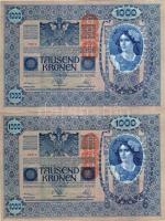 Ausztria 1902. 1000K (2x) egymásutáni sorszámokkal "Deutschösterreich" fny-sal T:I