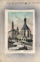 Selmecbánya, Kossuth square, church, confectionery of István Borhegyi (fa)