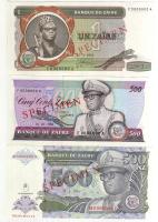 Zaire 1972. 1Z, 1984. 500Z, 1994. 500Z 3 klf db "Specimen" fny-sal T:I