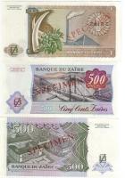 Zaire 1972. 1Z, 1984. 500Z, 1994. 500Z 3 klf db "Specimen" fny-sal T:I